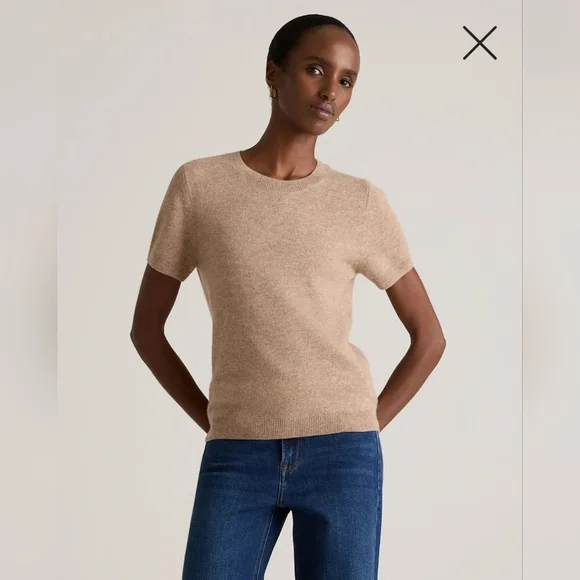 NWT! Quince 100% Mongolian Cashmere  Oatmeal Tee!  Sz. L ! (F2) - Picture 2 of 10